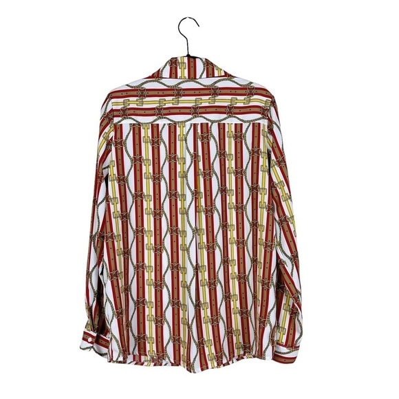 OVI Chain Belts Print Button Front Long Sleeve Colorful Shirt Top Size M - Picture 4 of 6